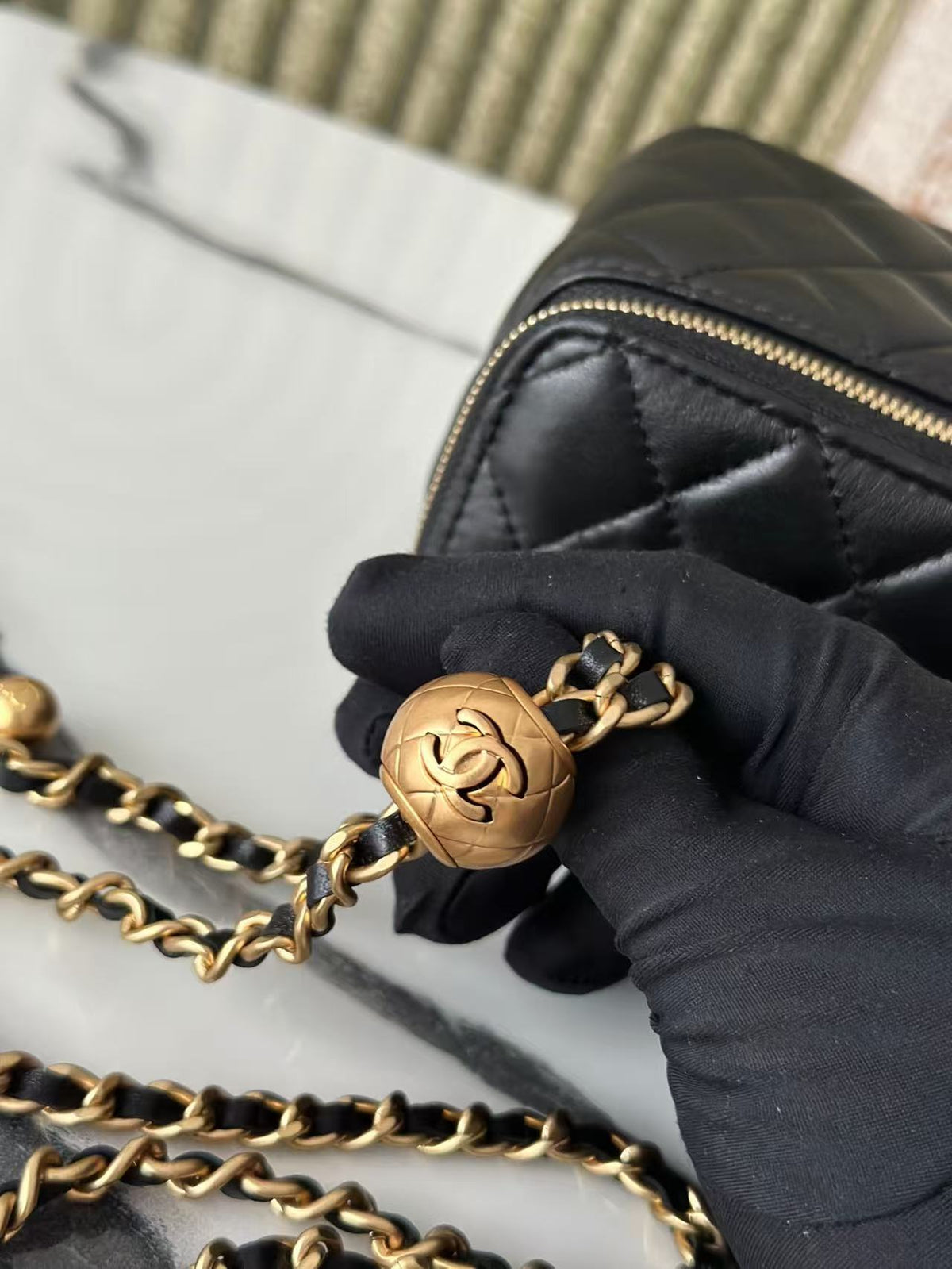 Chanel Vanity on Chain Pearl Crush Black Lambskin
