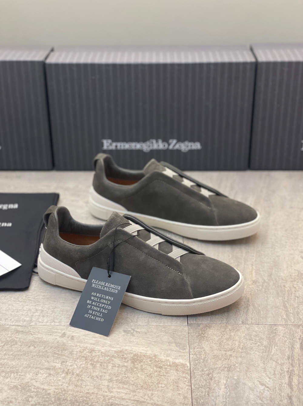 Ermenegildo Zegna dark grey suede triple stitch