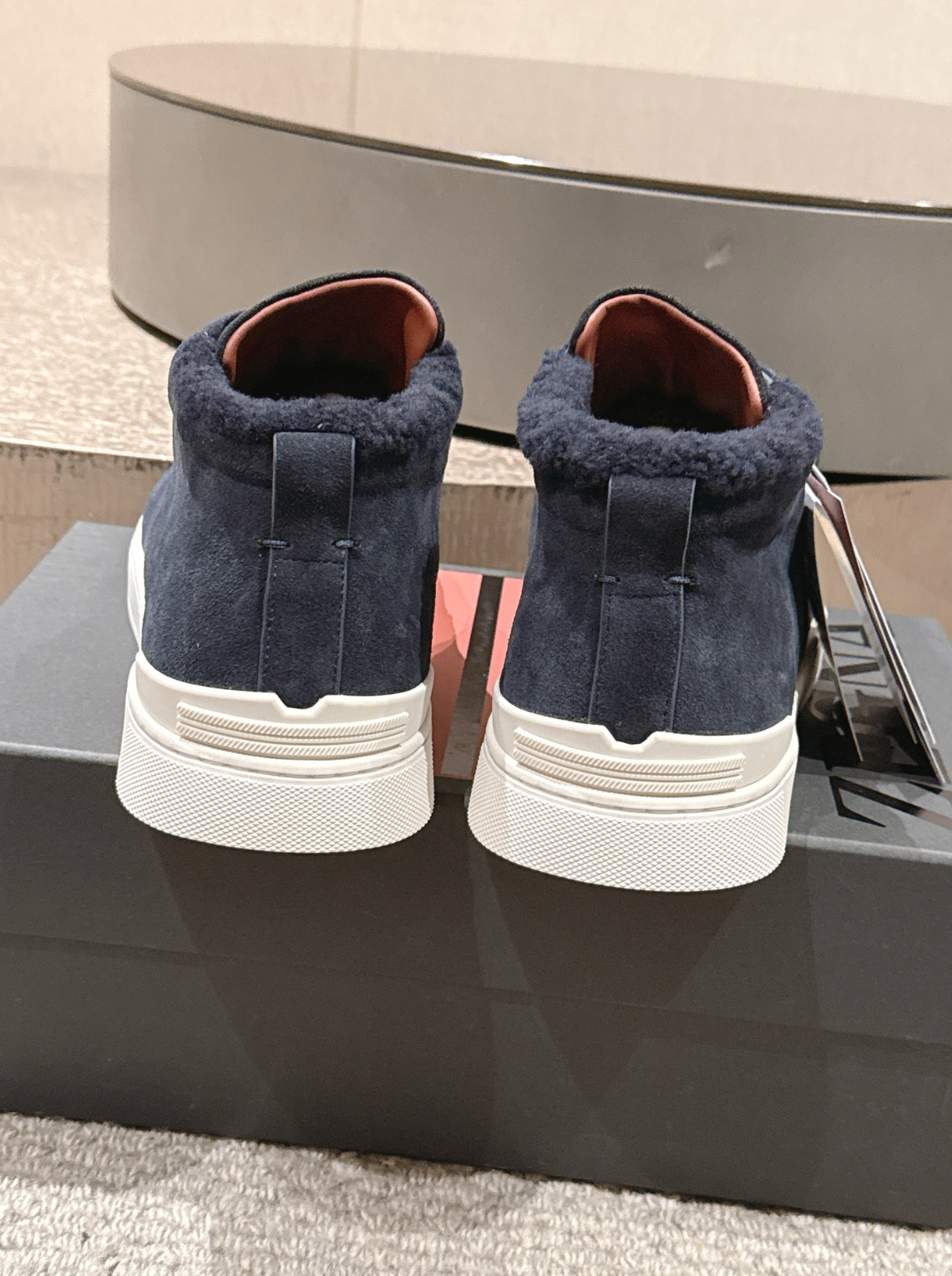 Ermenegildo Zegna navy suede deerskin wool Triple Stitch mid-top