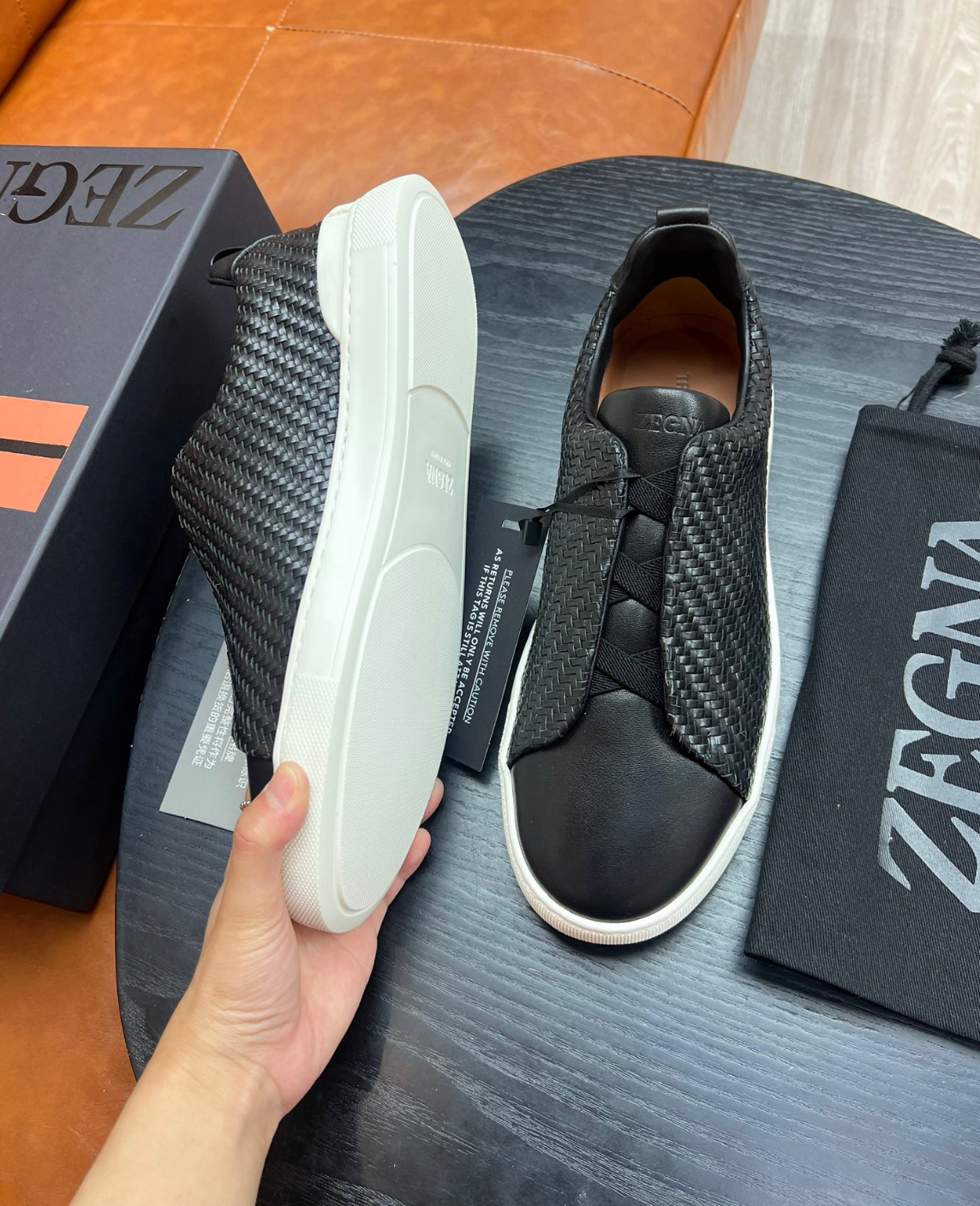 Ermenegildo Zegna Black Triple stitch PELLETESSUTA Leather