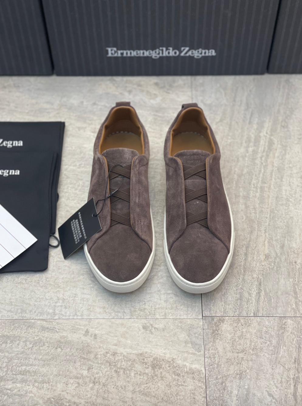 Ermenegildo Zegna brown suede triple stitch