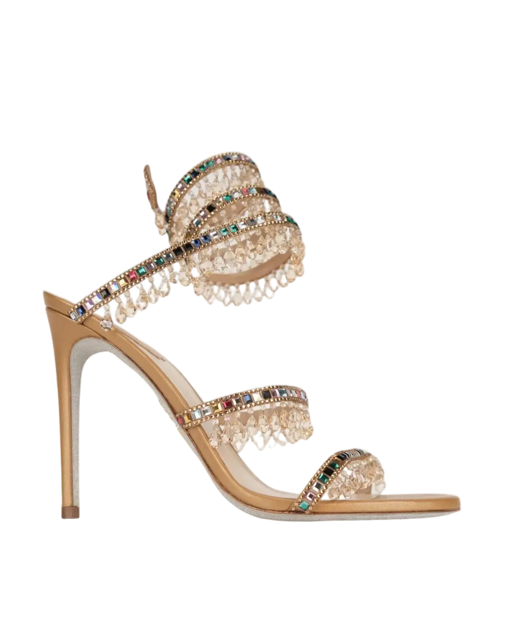 Chandelier embellished Neutral & Multicolor satin sandals