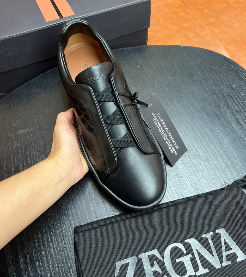 Ermenegildo Zegna Black Crocodile Leather Triple Stitch