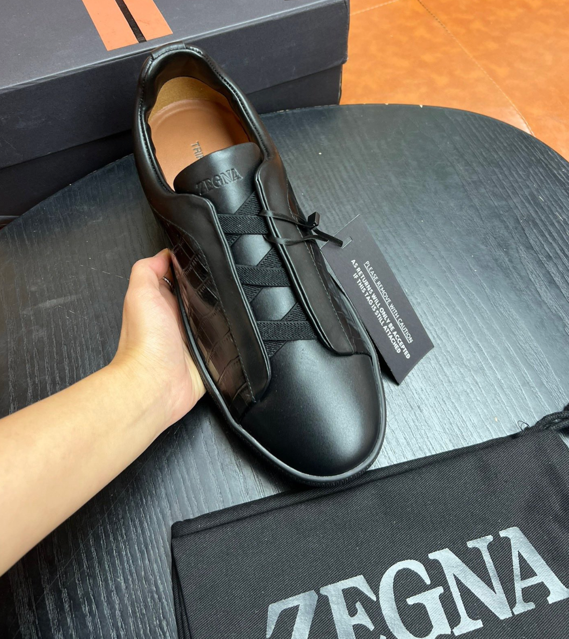 Ermenegildo Zegna Black Crocodile Leather Triple Stitch