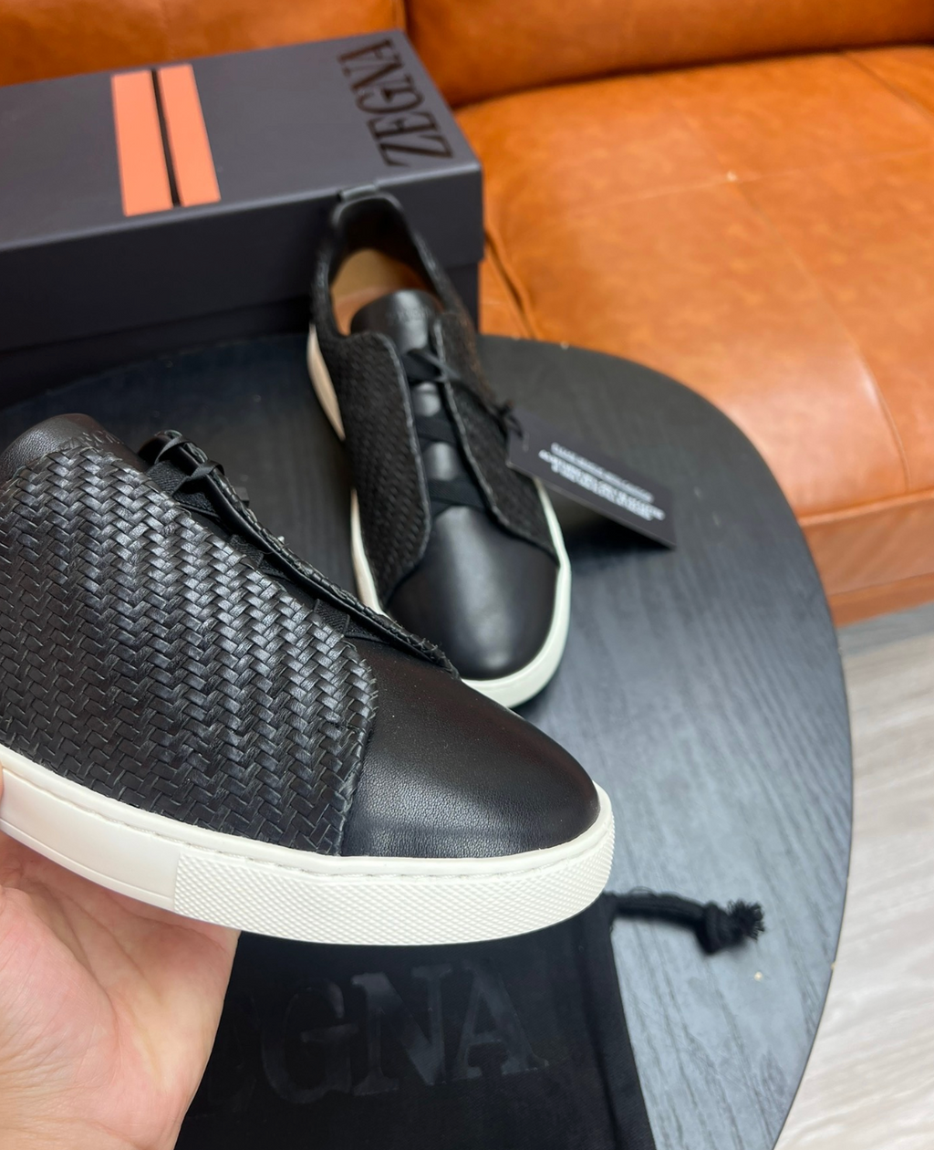 Ermenegildo Zegna Black Triple stitch PELLETESSUTA Leather