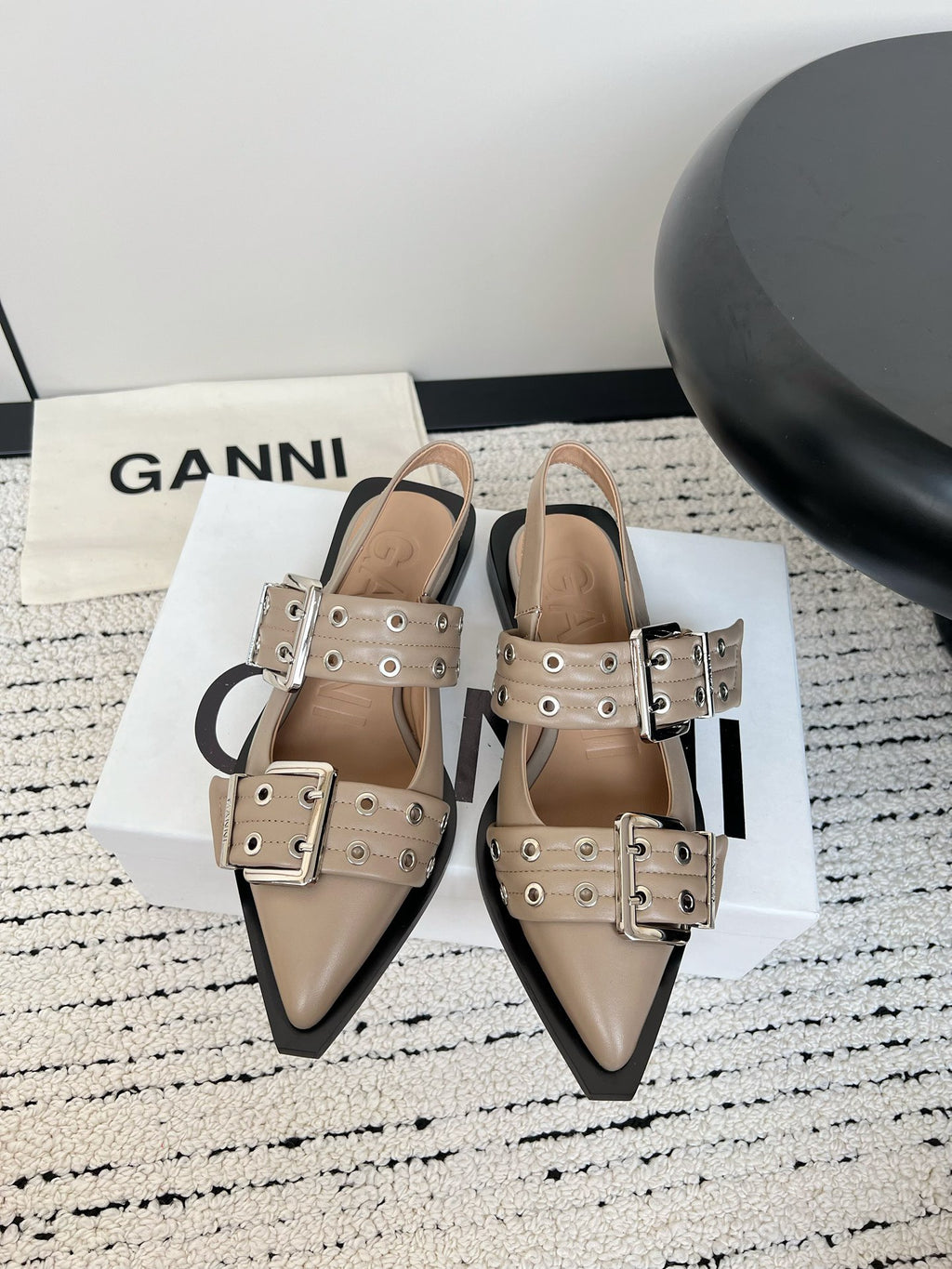 Ganni Buckle fastening Taupe Ballerinas