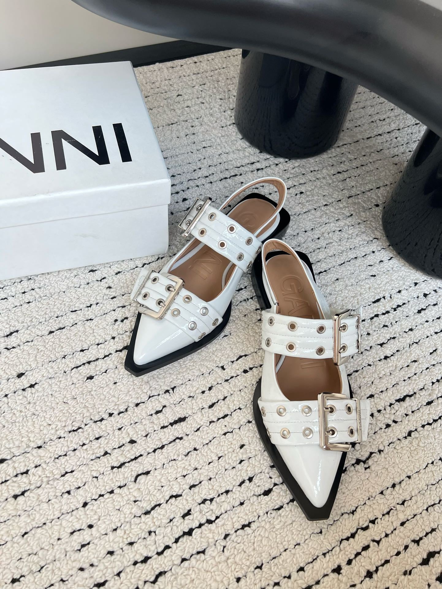 Ganni Buckle fastening Shiny White Ballerinas