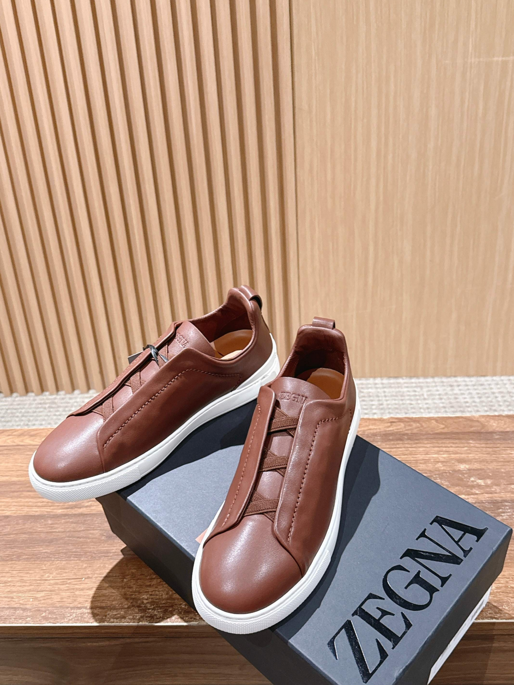 Ermenegildo Zegna brown deerskin Triple Stitch
