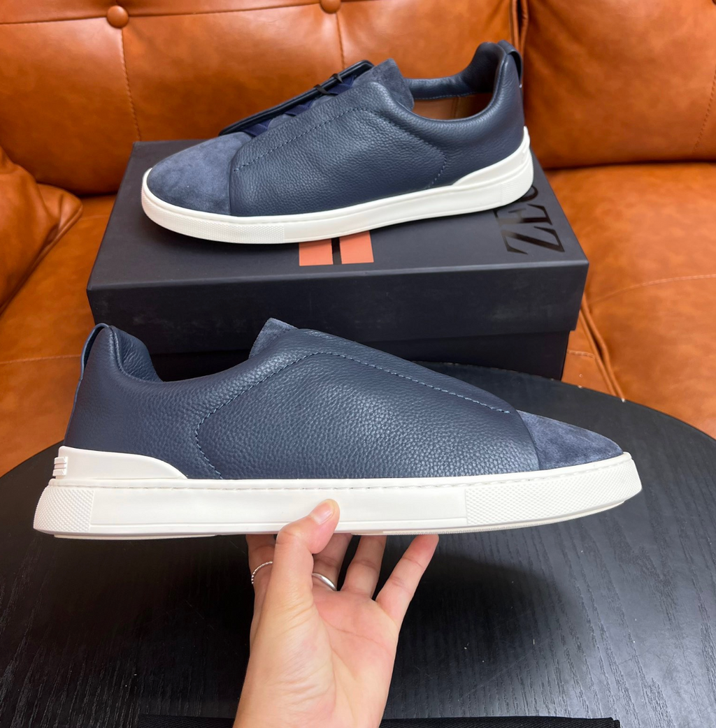 Ermenegildo Zegna Blue Triple stitch Leather & suede