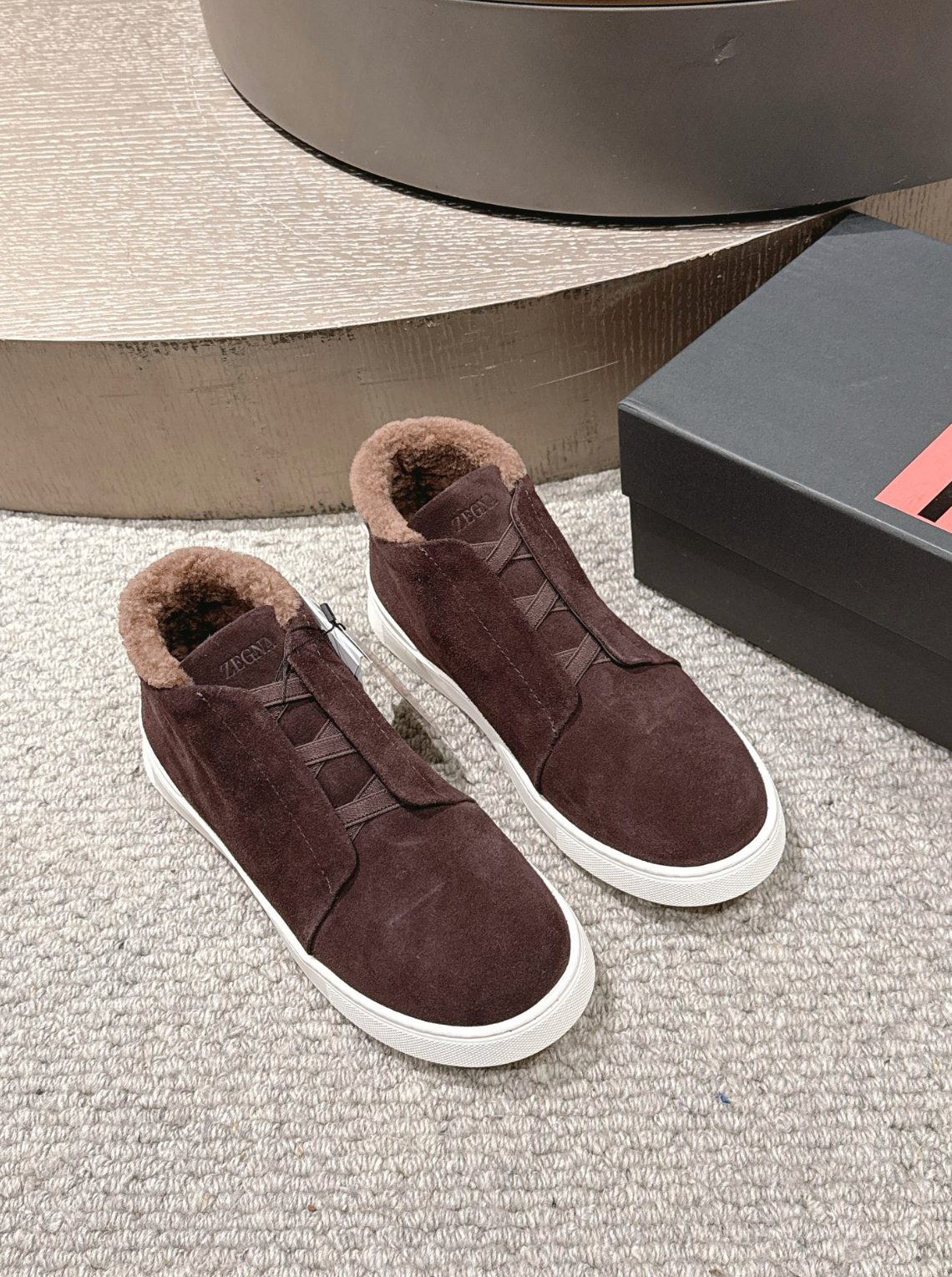 Ermenegildo Zegna brown suede deerskin wool Triple Stitch mid-top