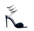 Cleo Spark stiletto sandal in Navy Blue velvet with rhinestone embellishments