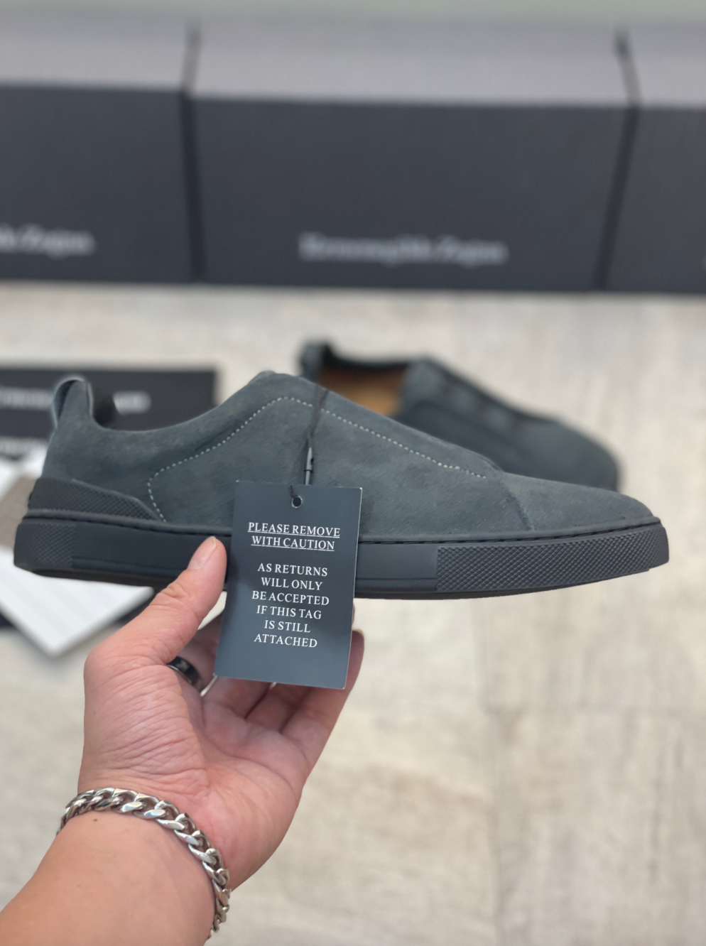 Ermenegildo Zegna dark grey suede triple stitch