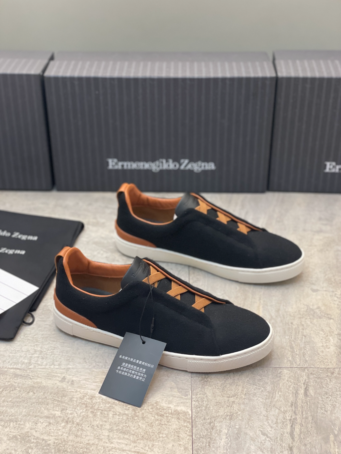 Ermenegildo Zegna dark blue triple brown stitch Wool-Vicuna