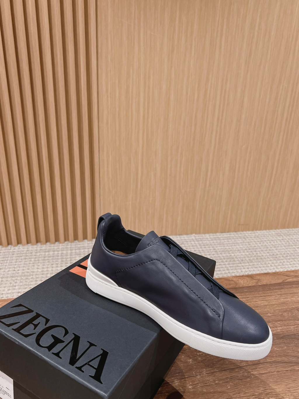 Ermenegildo Zegna navy deerskin Triple Stitch
