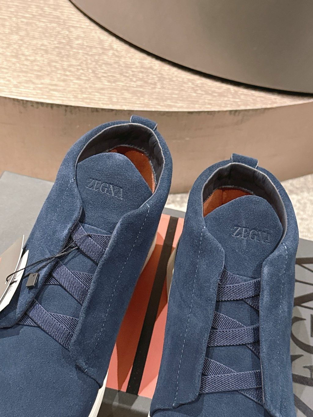 Ermenegildo Zegna navy suede Triple Stitch mid-top