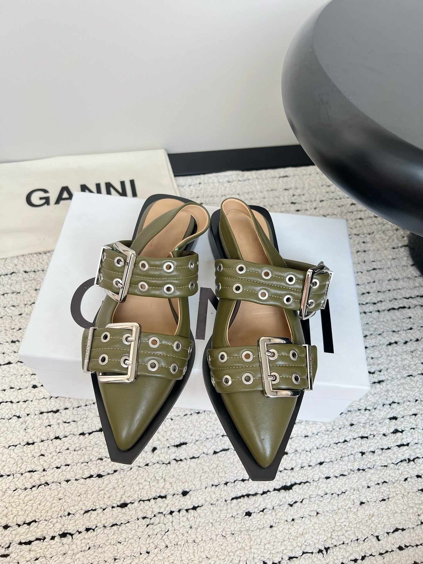 Ganni Buckle fastening Olive Green Ballerinas