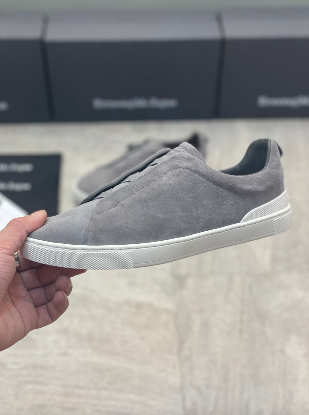 Ermenegildo Zegna grey suede triple stitch