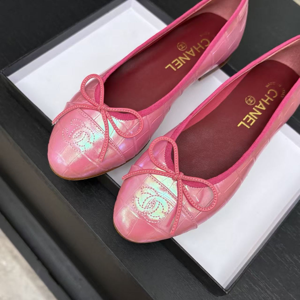 Chanel Iridescent Pink Croco Ballet Flat