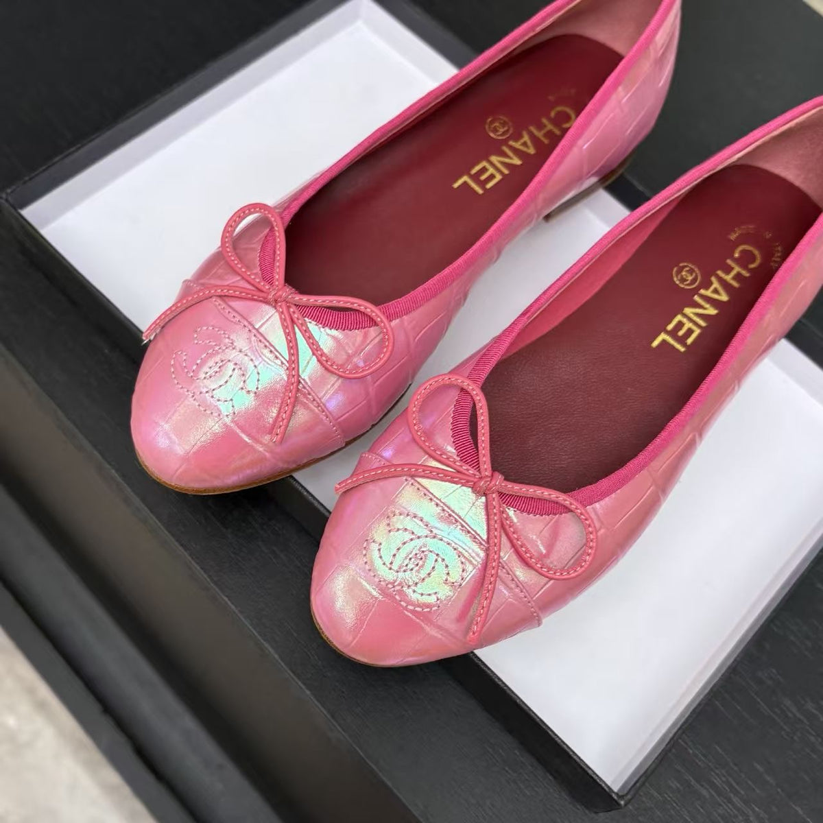 Chanel Iridescent Pink Croco Ballet Flat