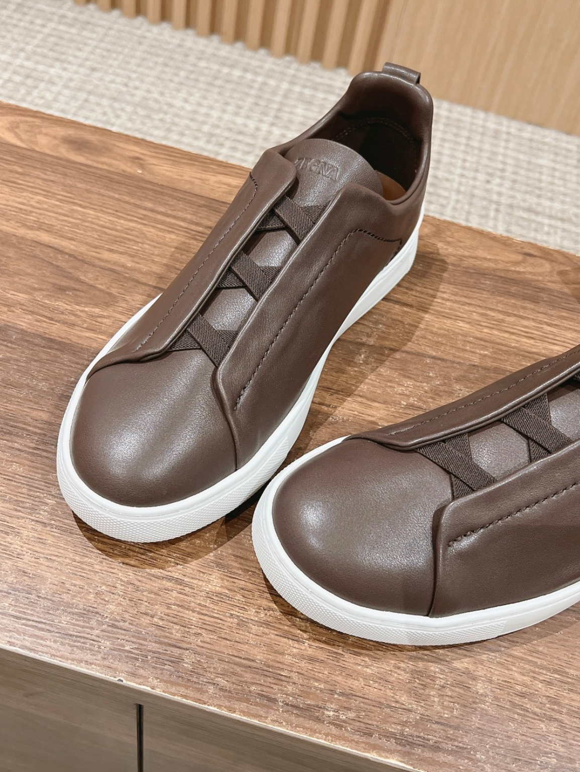 Ermenegildo Zegna dark brown deerskin Triple Stitch