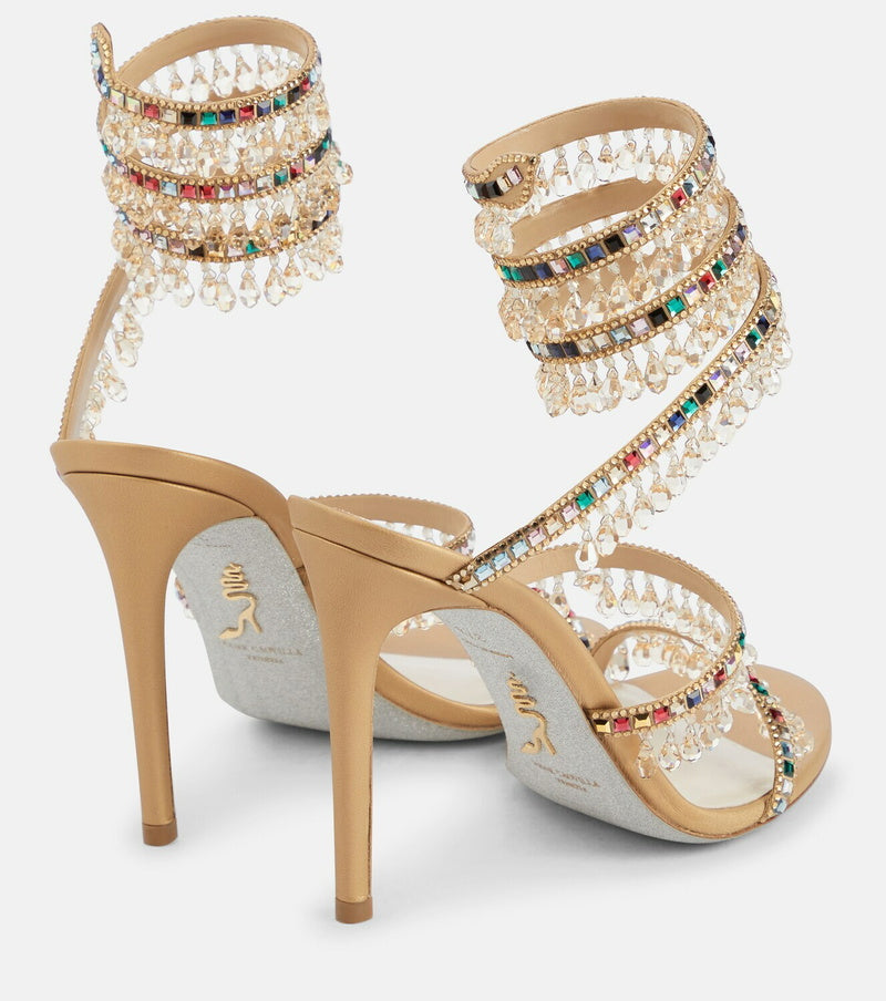 Chandelier embellished Neutral & Multicolor satin sandals