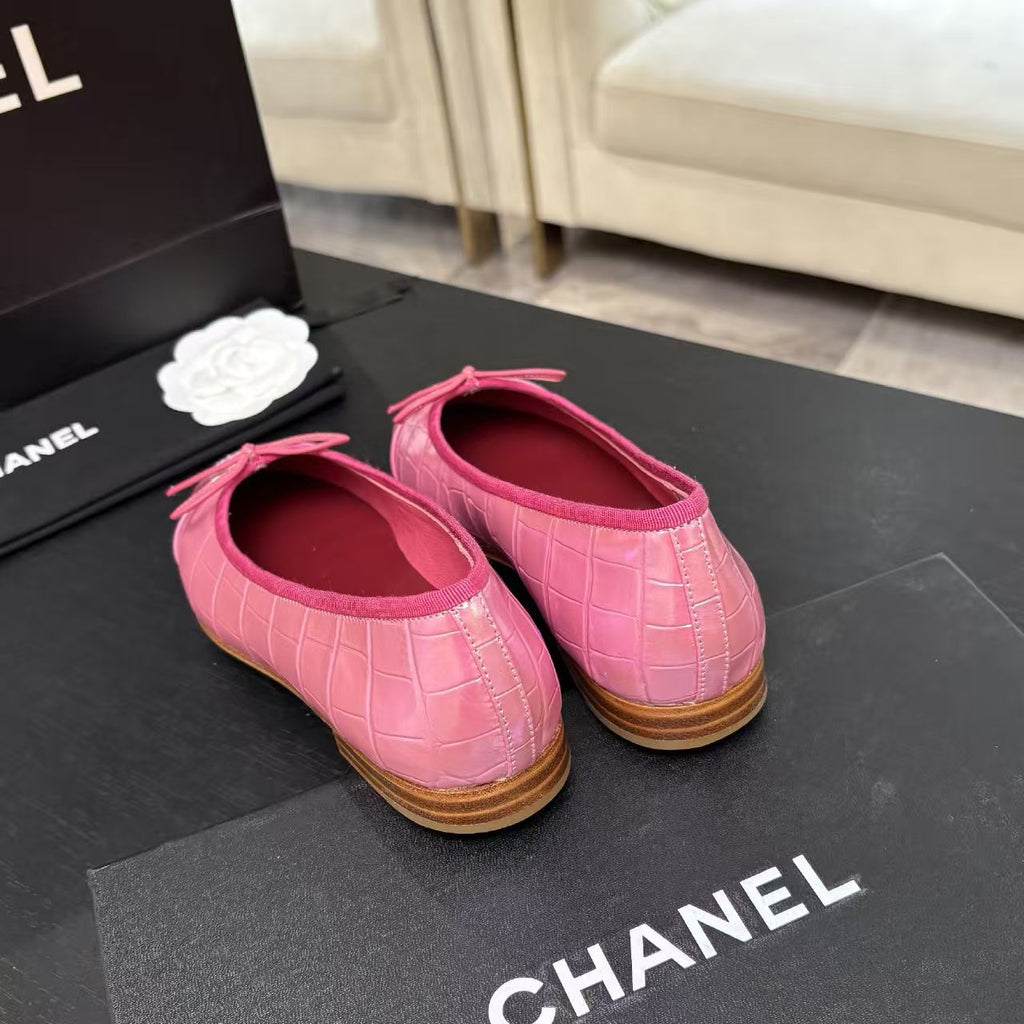 Chanel Iridescent Pink Croco Ballet Flat