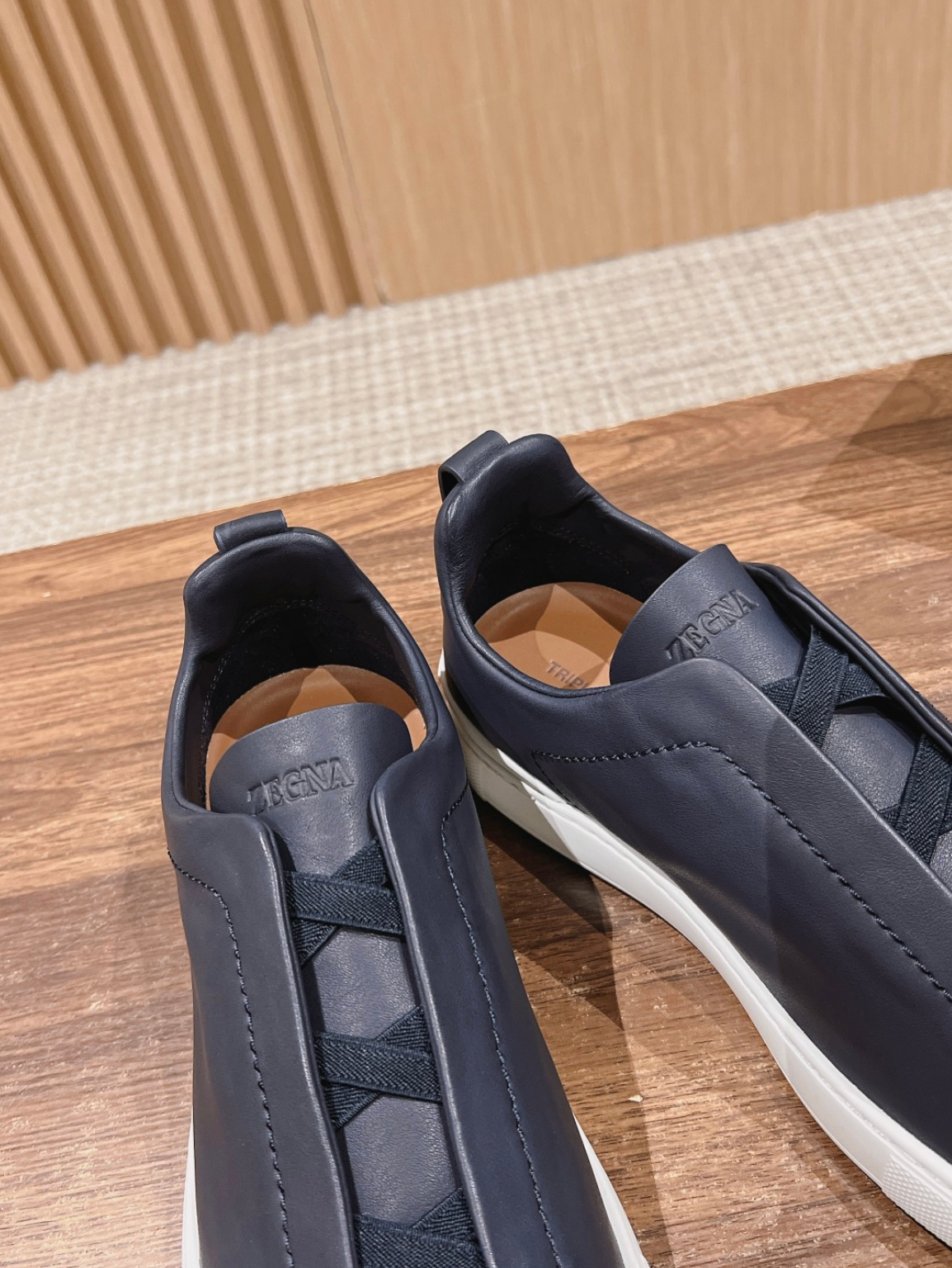 Ermenegildo Zegna navy deerskin Triple Stitch