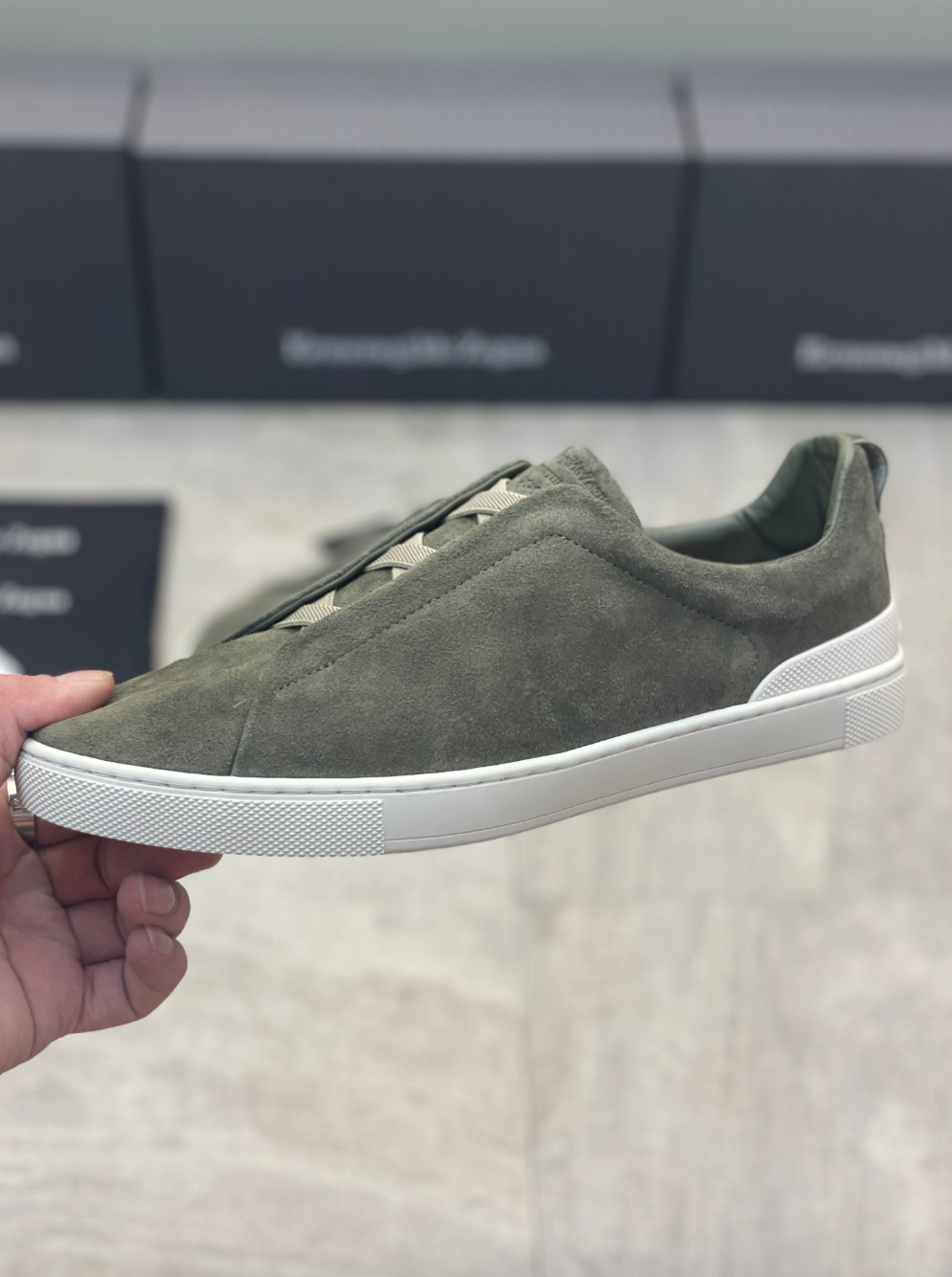 Ermenegildo Zegna olive green suede triple stitch