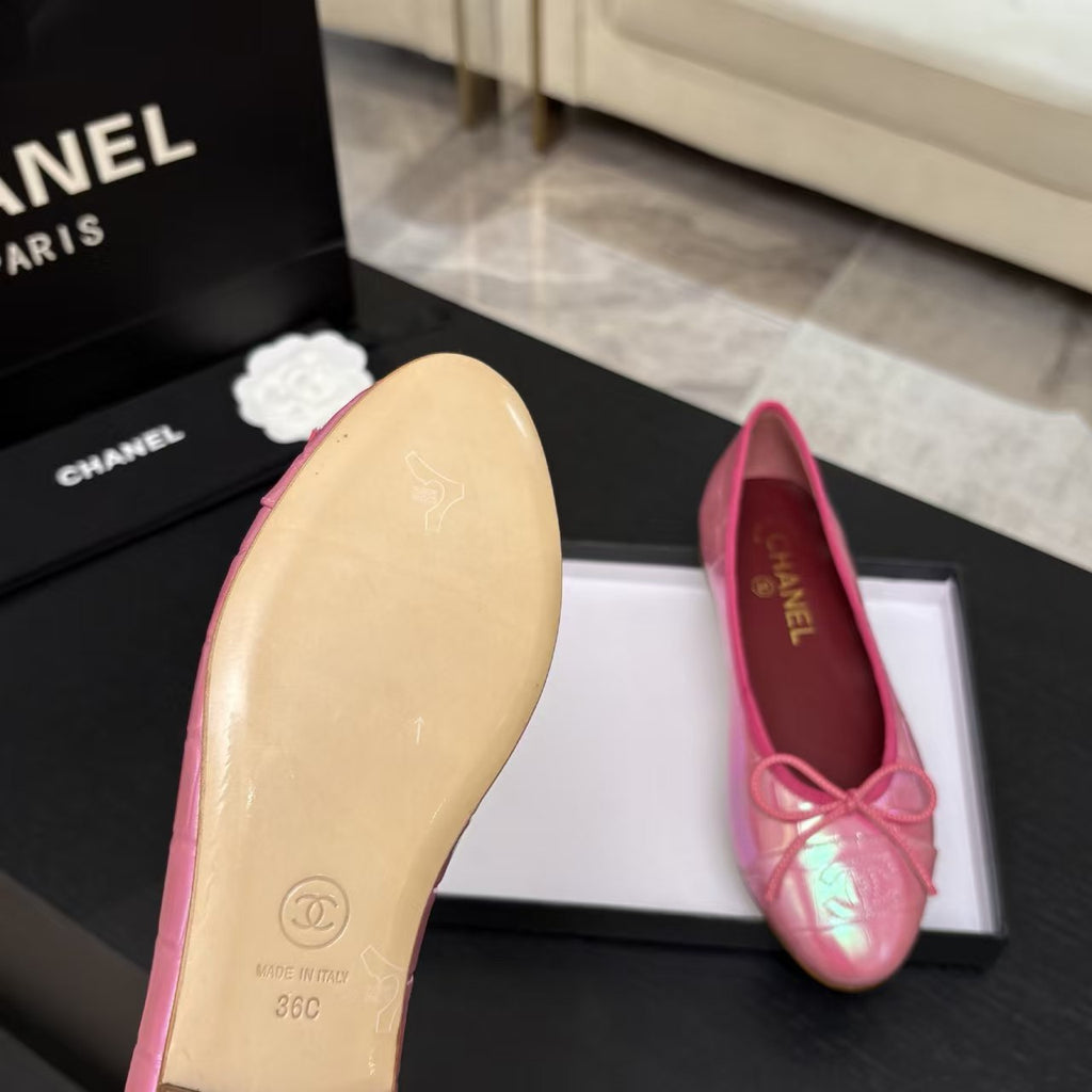 Chanel Iridescent Pink Croco Ballet Flat