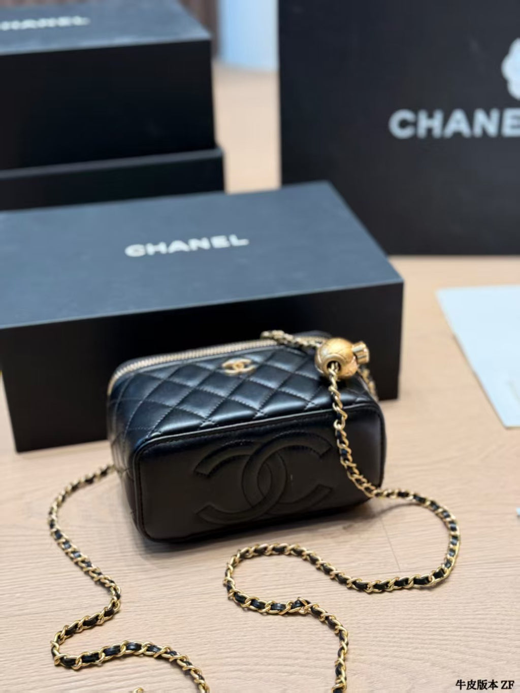 Chanel Small Vanity on Chain Pearl Crush Black Lambskin