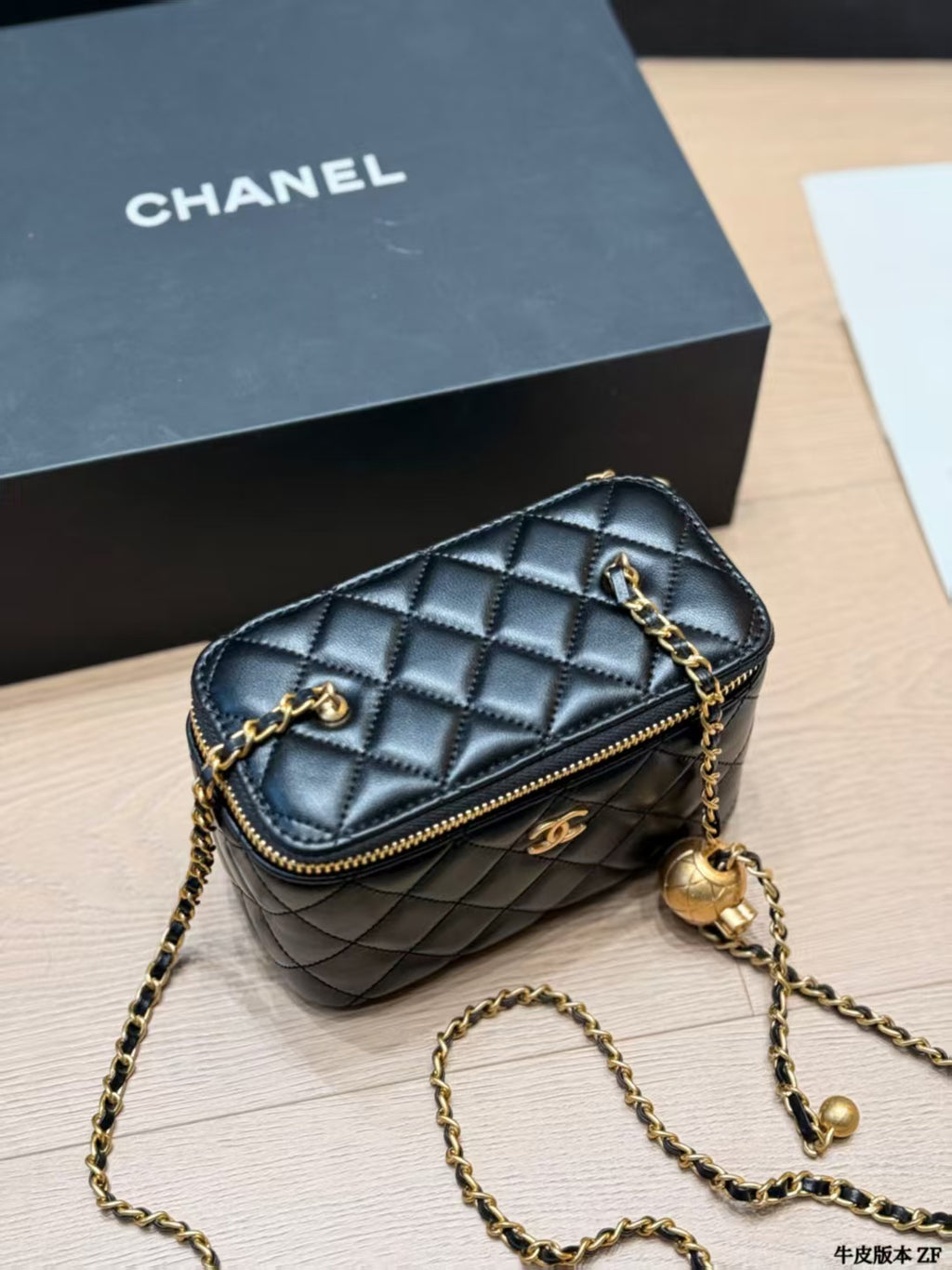 Chanel Small Vanity on Chain Pearl Crush Black Lambskin