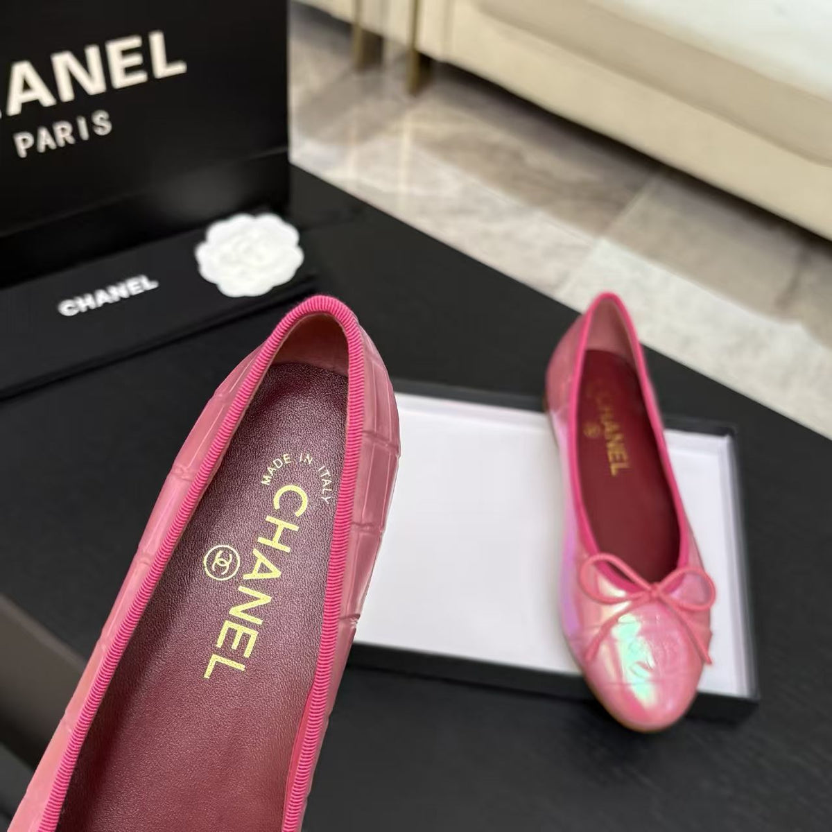 Chanel Iridescent Pink Croco Ballet Flat