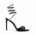 Cleo Spark stiletto sandal in Black Leather with rhinestone embellishments