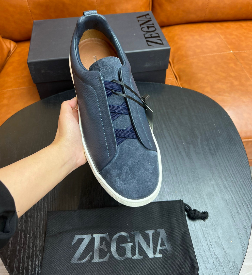 Ermenegildo Zegna Blue Triple stitch Leather & suede