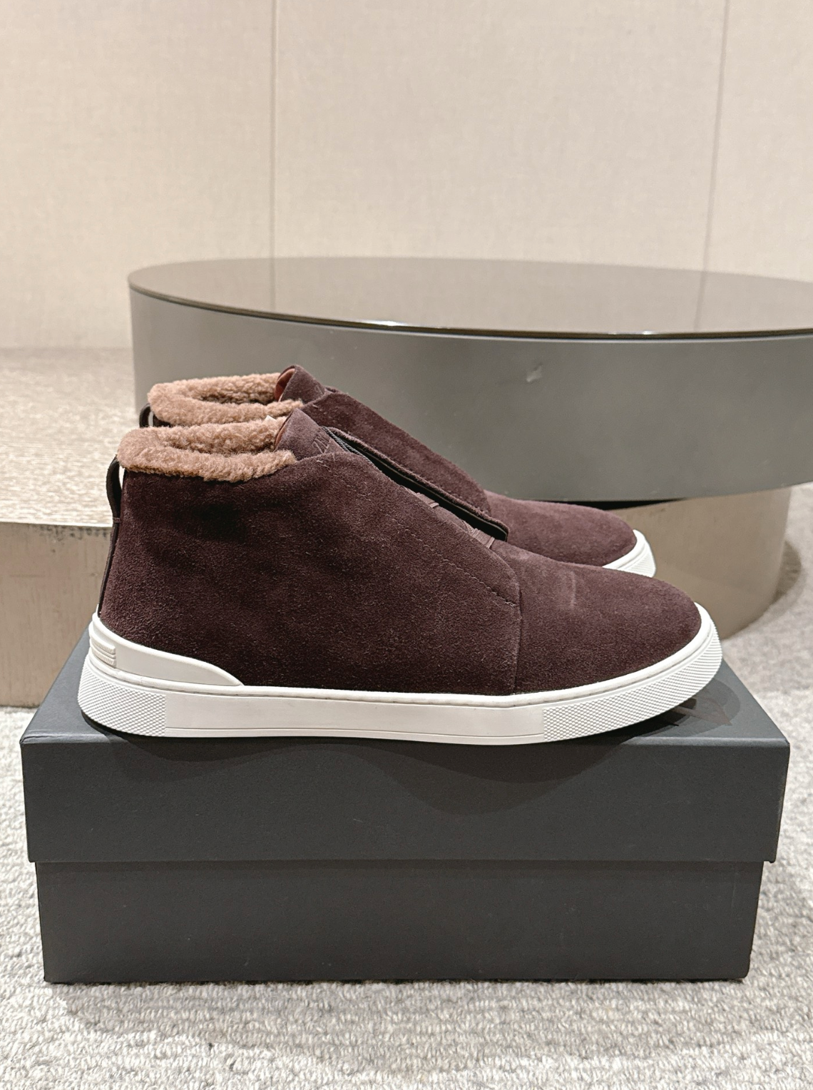 Ermenegildo Zegna brown suede deerskin wool Triple Stitch mid-top
