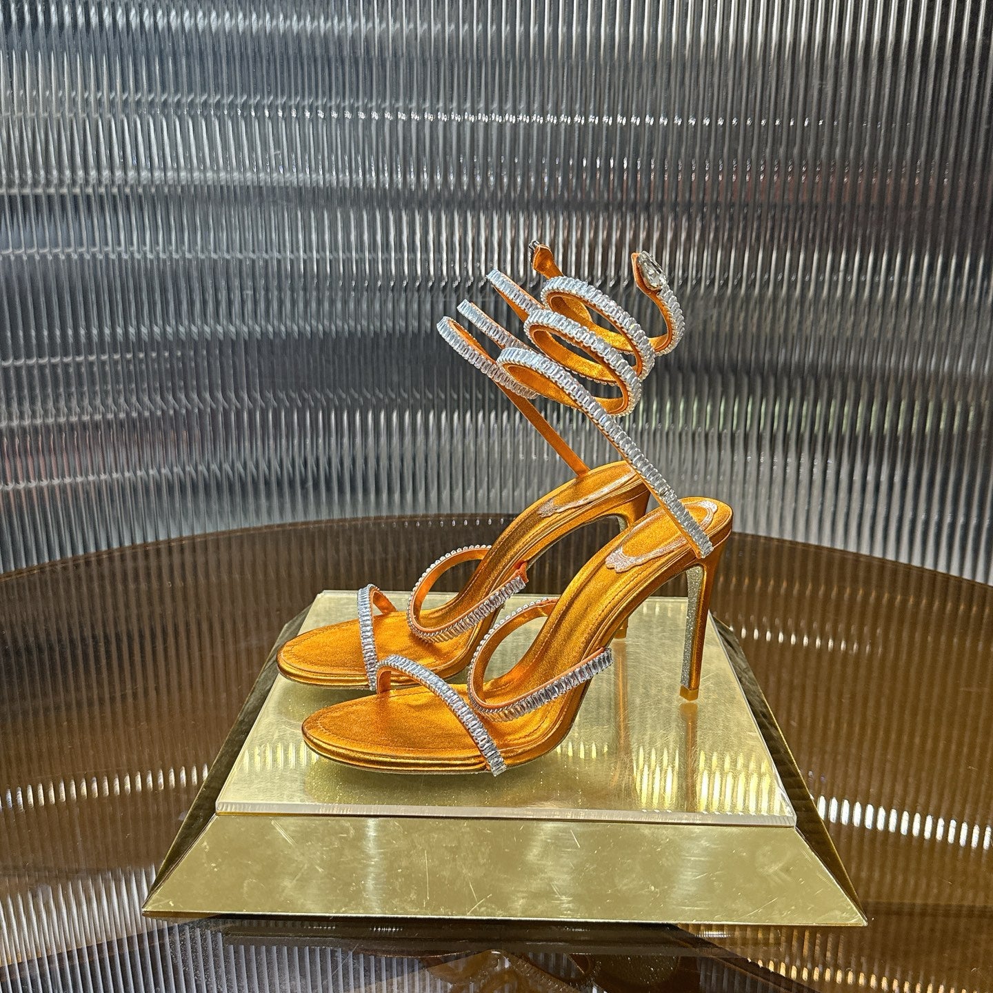 Cleo Spark sandal in Orange with rhinestone embellishments