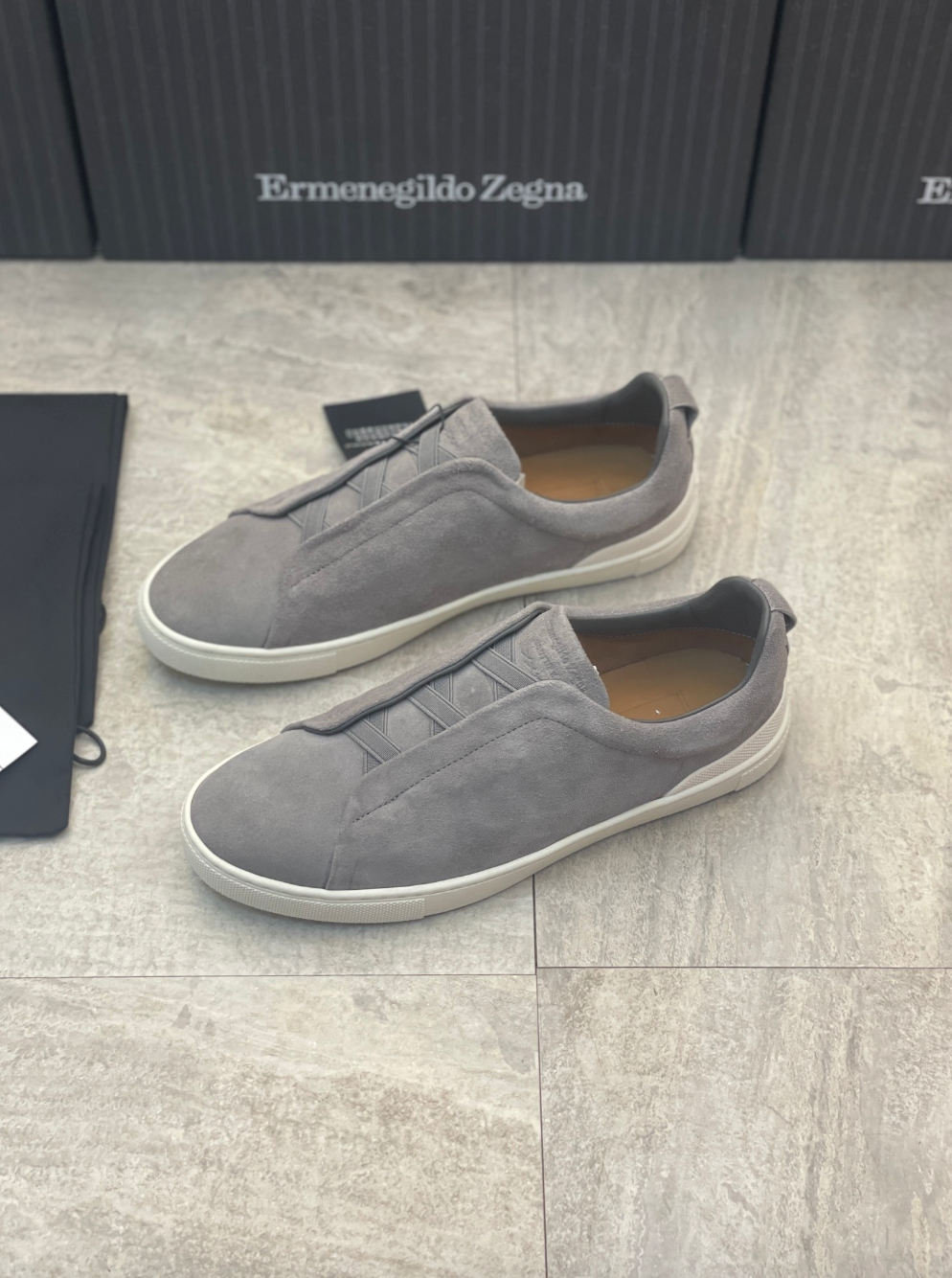 Ermenegildo Zegna grey suede triple stitch