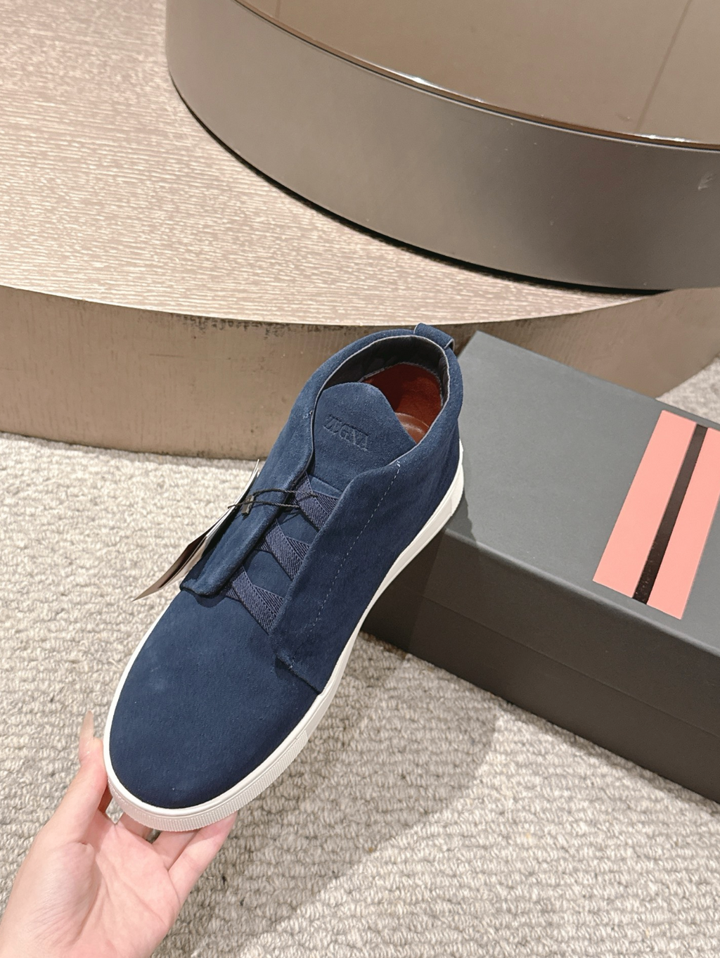 Ermenegildo Zegna navy suede Triple Stitch mid-top