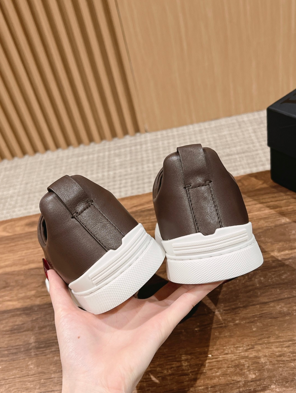 Ermenegildo Zegna dark brown deerskin Triple Stitch