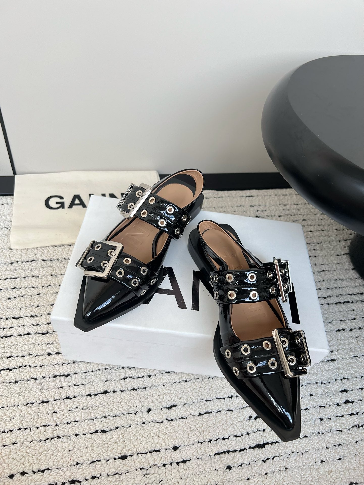 Ganni Buckle fastening Shiny Black Ballerinas