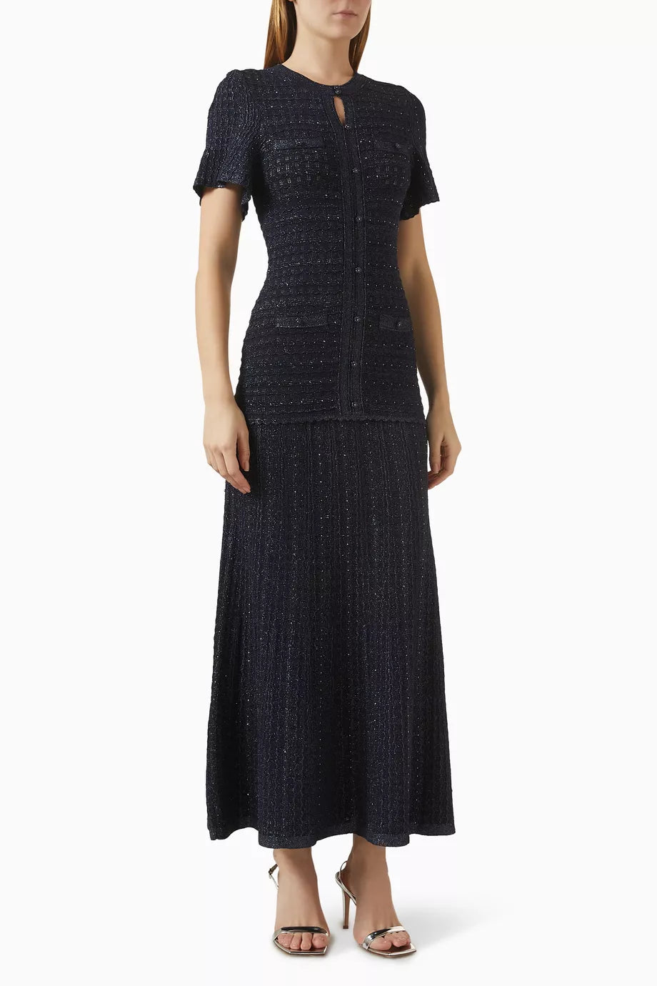 SANDRO Follow Rhinestone Maxi Dress in Knit