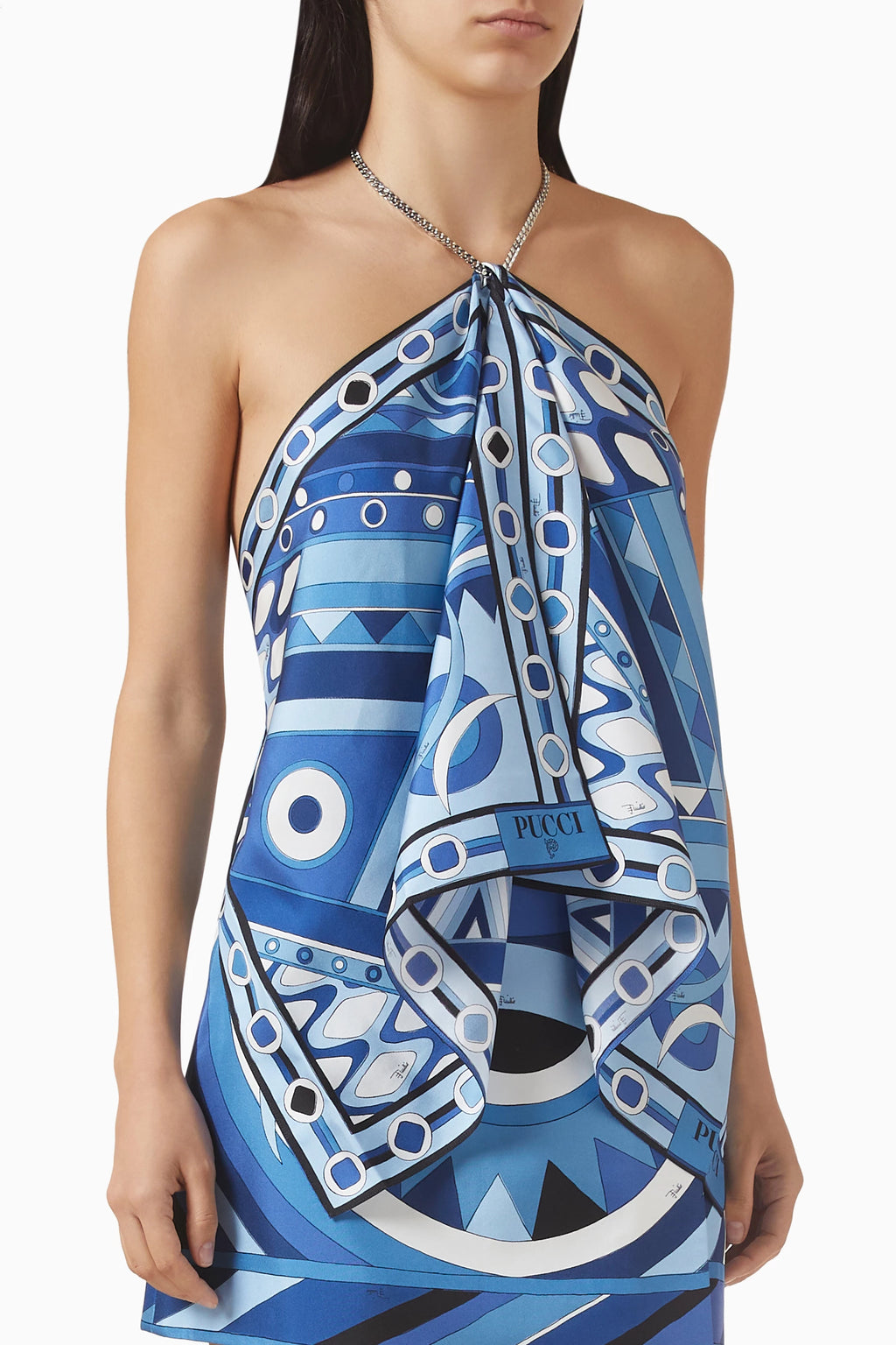 VIVARA PRINT SLEEVELESS BLUE SILK TOP