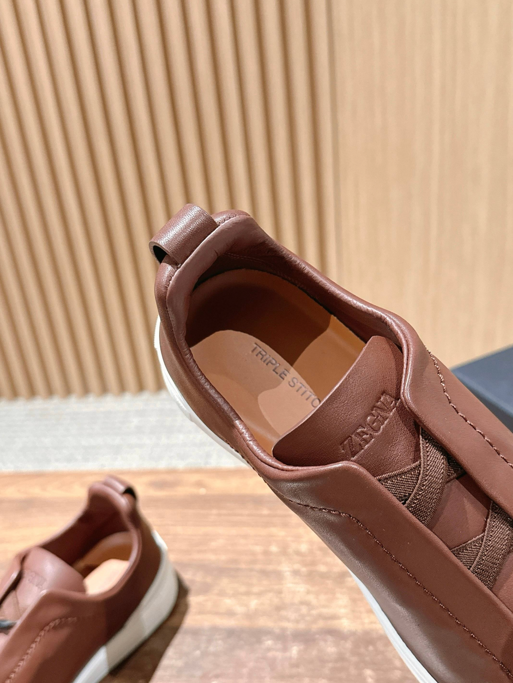 Ermenegildo Zegna brown deerskin Triple Stitch