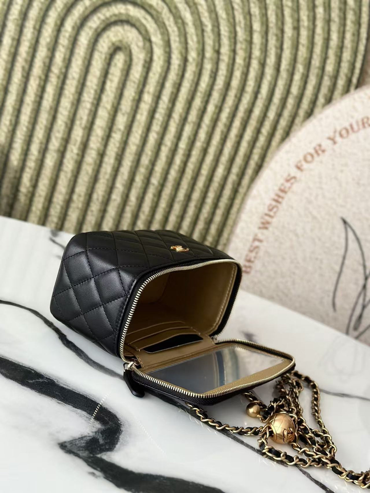 Chanel Vanity on Chain Pearl Crush Black Lambskin