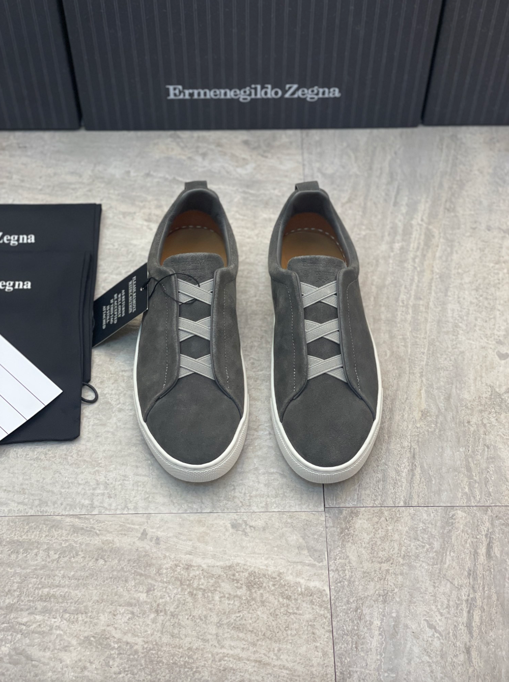 Ermenegildo Zegna dark grey suede triple stitch