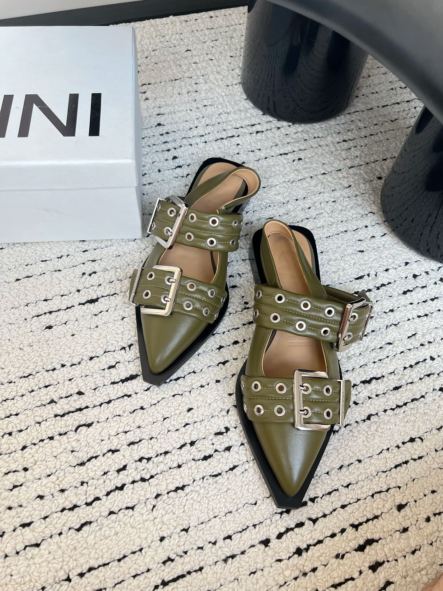 Ganni Buckle fastening Olive Green Ballerinas