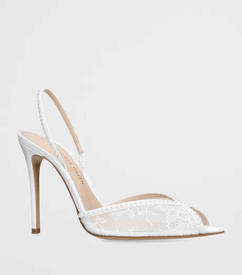 AW Embellished Lace Katy Slingback Heels 95