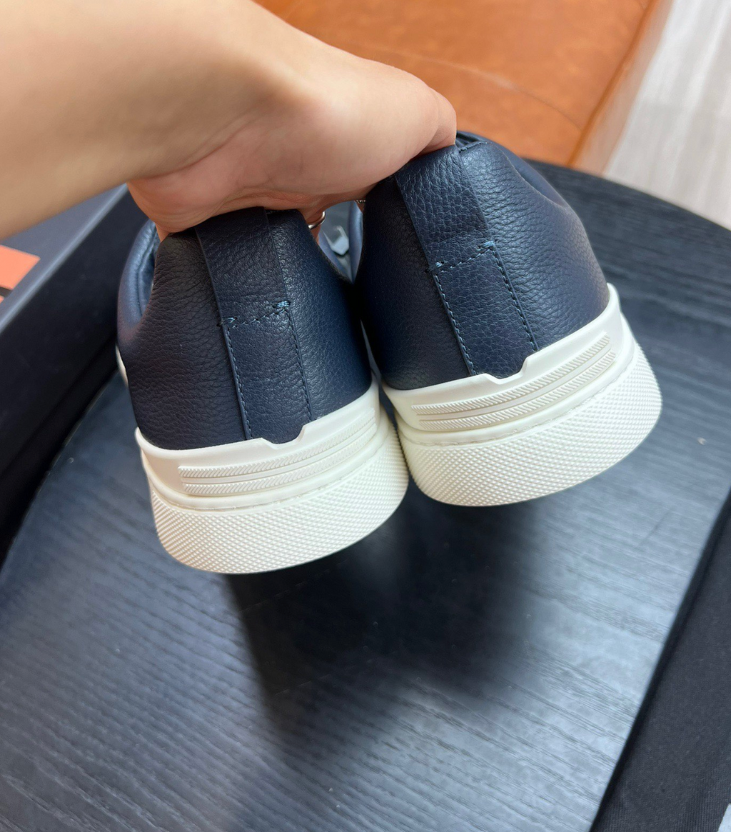 Ermenegildo Zegna Blue Triple stitch Leather & suede