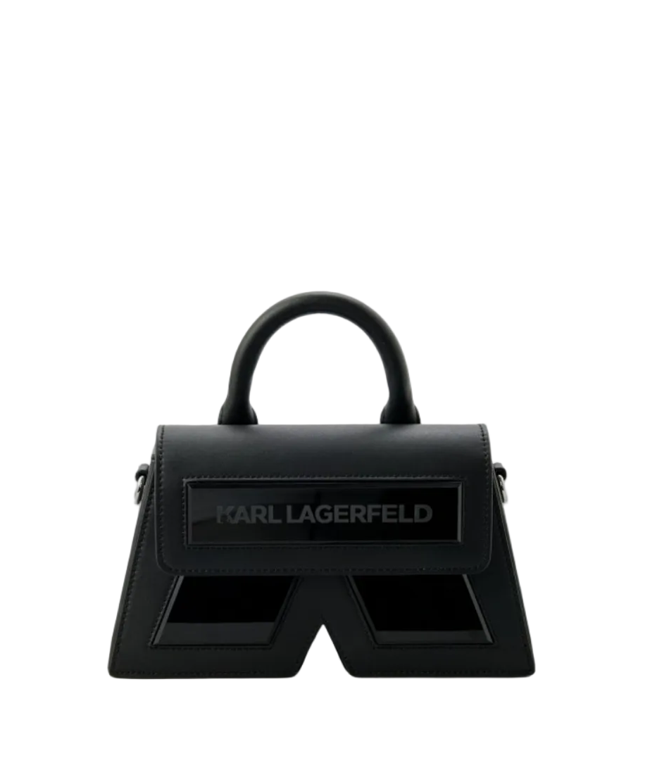 KARL LAGERFELD K/Ikon Black Leather Top Handle Bag