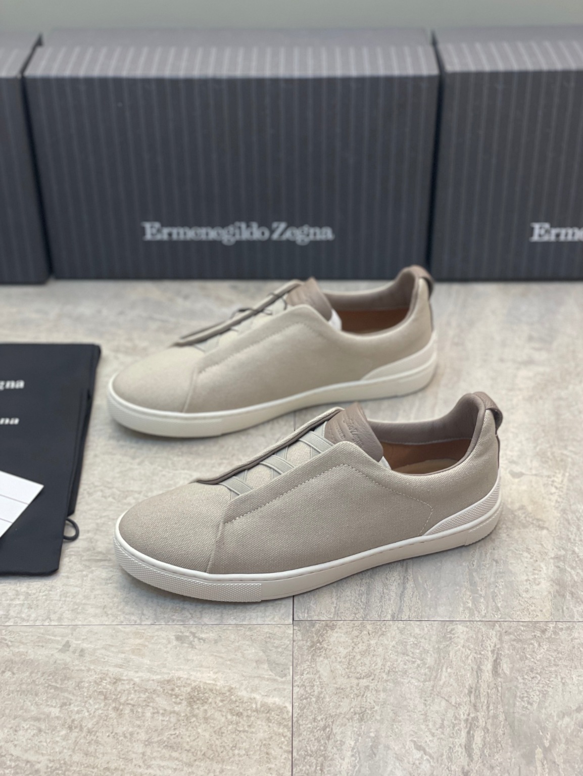 Ermenegildo Zegna beige triple grey stitch Wool-Vicuna